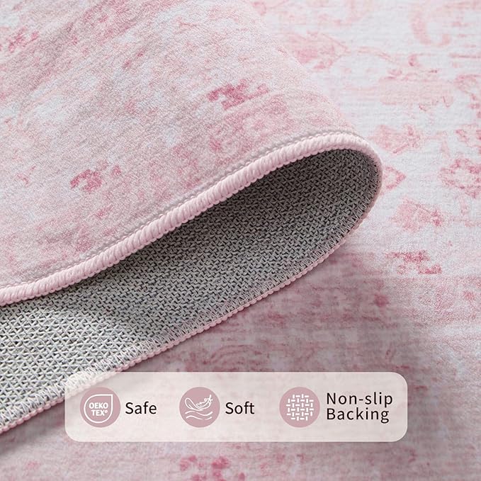 Rugxara 2x3 Entryway Rug Door Mat, Washable Boho Pink Samll Entry Rug, Non Slip - Image 5