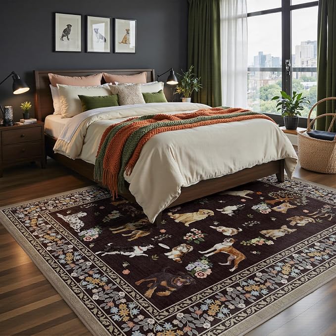 Washable Area Rug 8x10 Black, Large Soft Dog Rugs - Image 5
