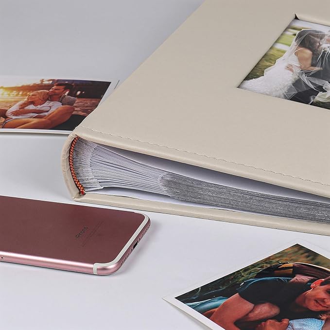 RECUTMS Small Photo Album 4x6, Picture Album PU Leather Cover 300 Photo Sleeves Boy Girl Family Photo Book Memo Slot Wedding Album(Creamy White)