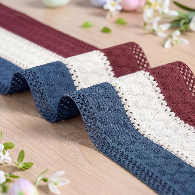 Artoid Mode Blue Beige Red Farmhouse Rustic Table Runner 12x90 Inch | Holiday - Image 6