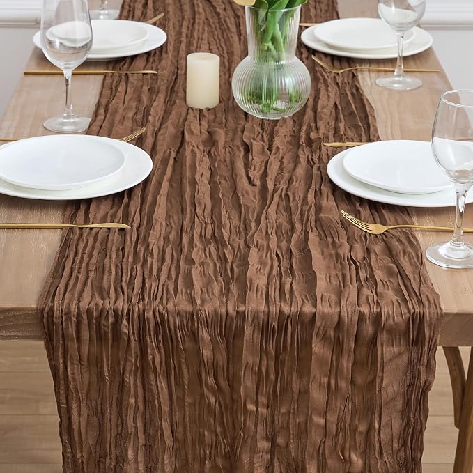 Asee'm 12pcs Brown Coffee Cheesecloth Table Runner 10FT Boho Rustic Fall | - Image 2