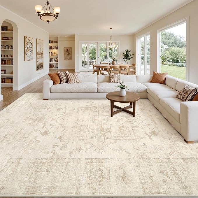 10x12 Area Rug for Living Room: Vintage Boho Neutral Washable Rug Indoor Soft - Image 8