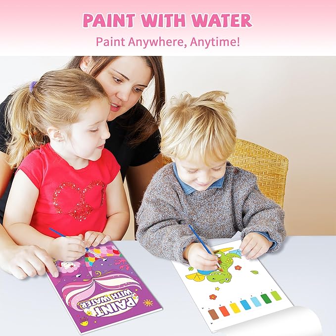 2PCS Paint with Water Books for Kids, Unicorn & Mermaid Watercolor Paint Book Set for Kids,Toddlers Water Color Coloring Painting Drawing Set,Mess Free Toys Gifts for Girls Age 3 4 5 6 7 8