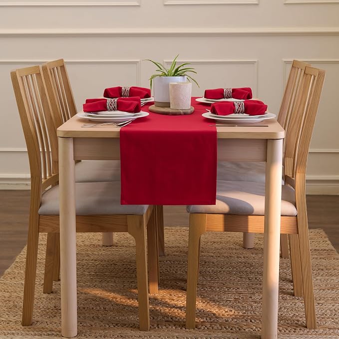 Encasa XO Table Runner, Cotton Canvas Dining Runner 13"x59" | Deep Red - Image 4