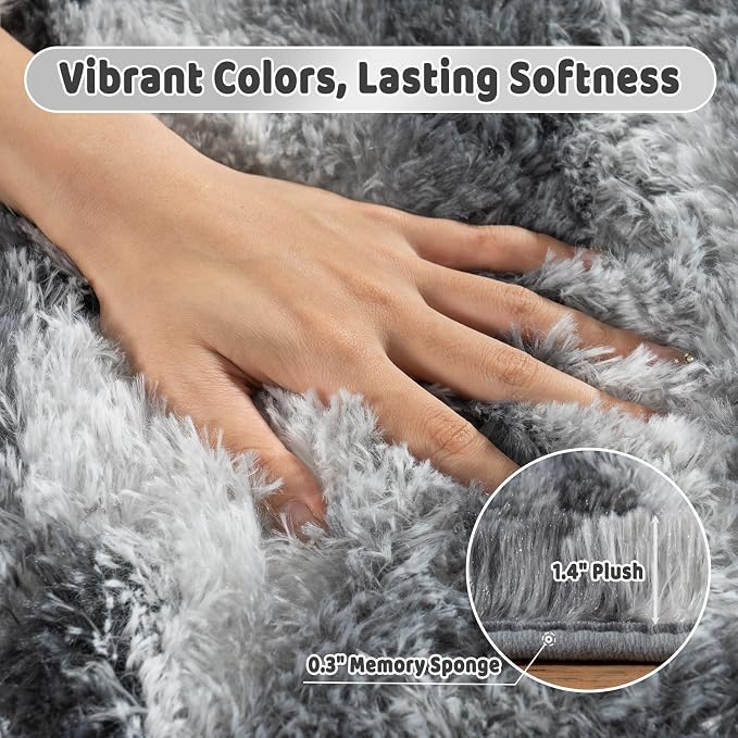 Shag Rugs for Living Room 6x9, Ultra Soft Abstract Grey Big Fuzzy Rugs for - Image 5