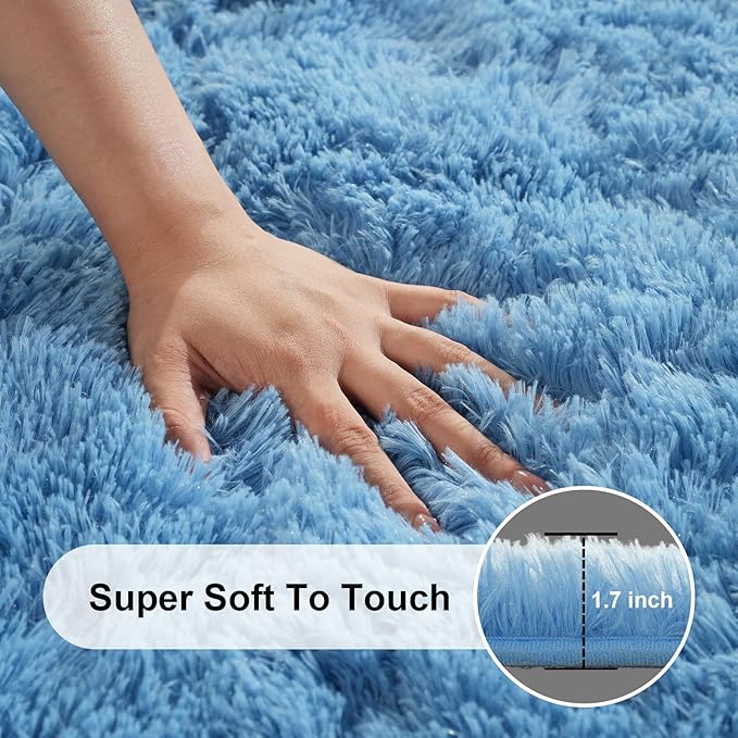 6x9 Area Rugs for Living Room, Large Fluffy Blue Rugs for Bedroom, Fuzzy Shag - Image 2