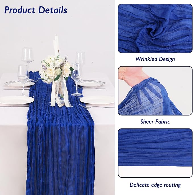 1 Pack Royal Blue Cheesecloth Table Runner 120 Inch Boho Wedding Decor | - Image 3
