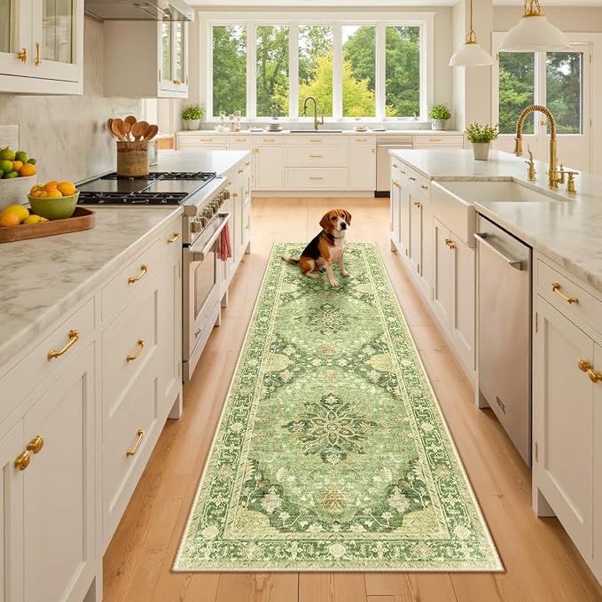 RELEANY Area Rugs Runner 2'x8' Washable Non-Slip, Floral Vintage Distress by RELEANY
