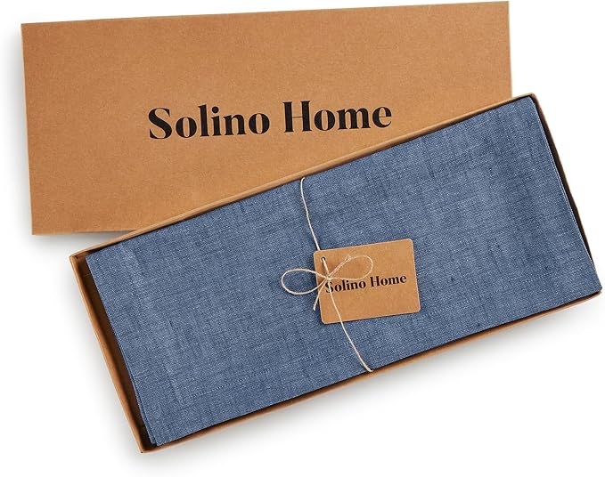 Solino Home 100% Pure Linen Table Runner Blue Denim, Athena 14 x 132 in | Table - Image 5