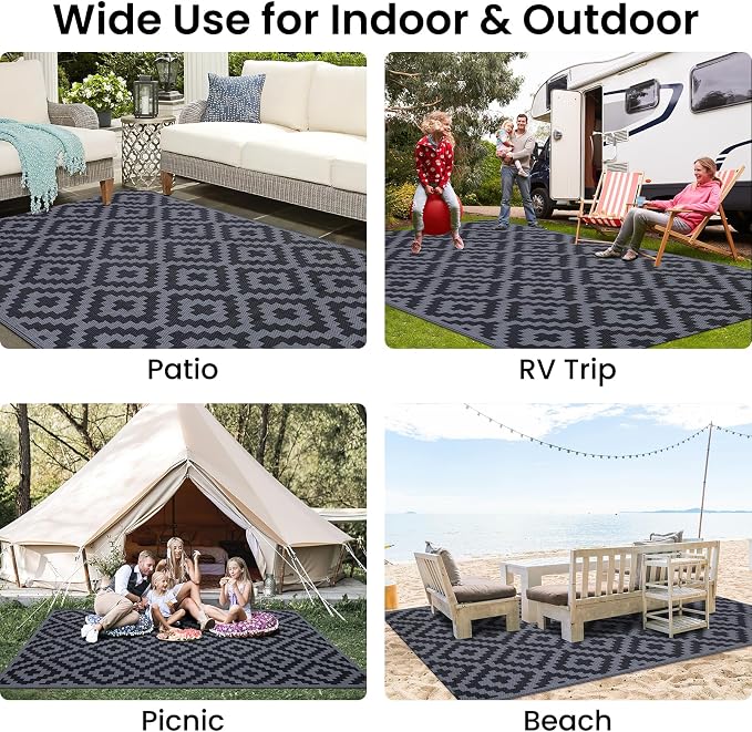Smiry Waterproof Outdoor Rug 5x8ft, Reversible Plastic Straw Patio Camping Rugs - Image 7