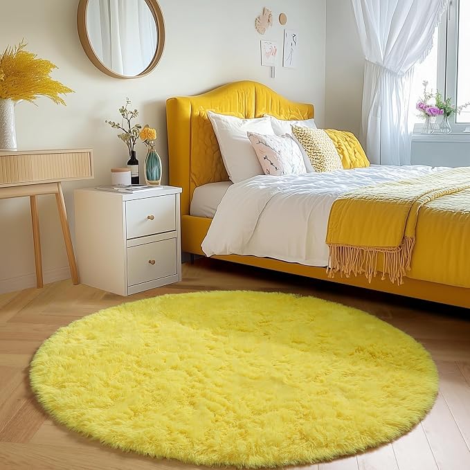 Amdrebio Yellow Round Circle Area Rug 4Ft - Image 2