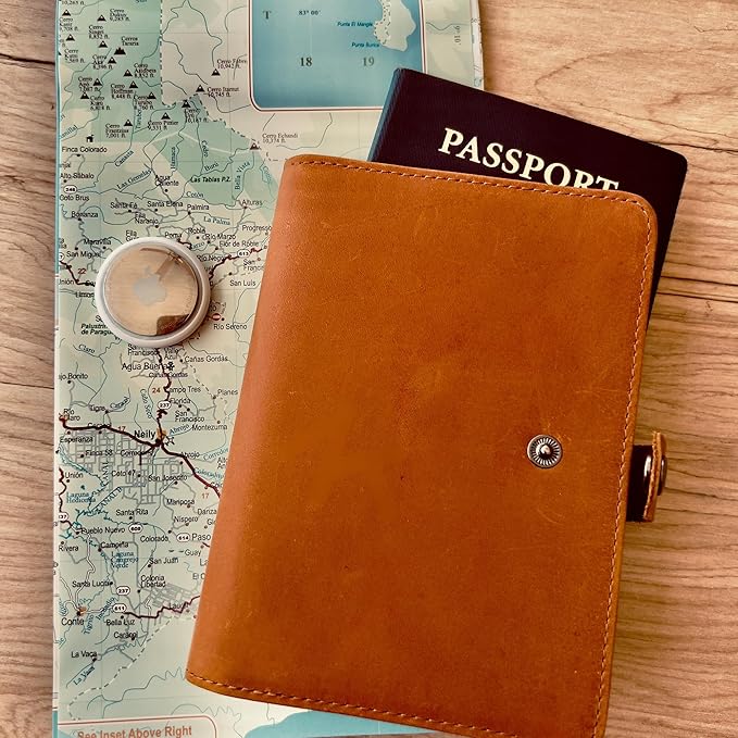 Genuine Leather AirTag and Moto Tag Passport Holder and Wallet for Men and Women RFID Blocking for Secure Traveling and Documentation Organizer (Brown)