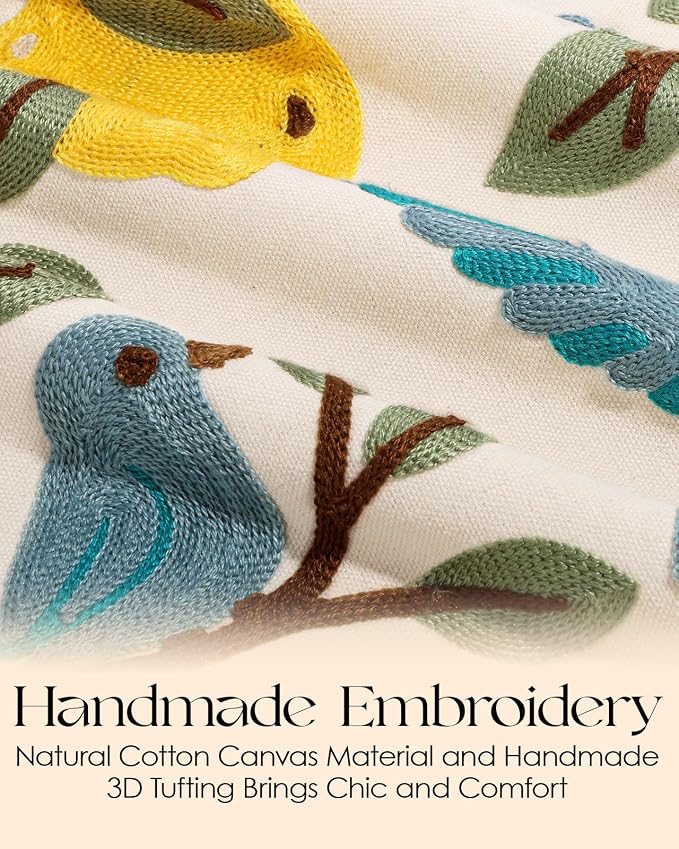 Canvas Embroidered Narrow 13"x 90" Table Runner, Lemon Bird | Exquisite - Image 2