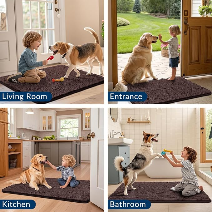Smiry Dog Door Mat for Muddy Paws 70x35, Absorbent Dirt Trapper, Non-Slip - Image 7