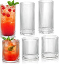 Ribbed Drinking Glasses 6pcs, 12oz and 10oz Glassware, Tumbler Glasses Cup Set by Lumkit