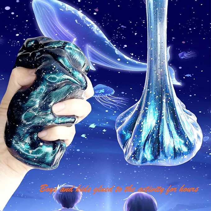 Galaxy Glitter Galaxy Slime Kit, Dark Blue Galaxy Slime of All Shapes and Textures, Spacecraft Charm Includes Slime Kit Party Gifts.