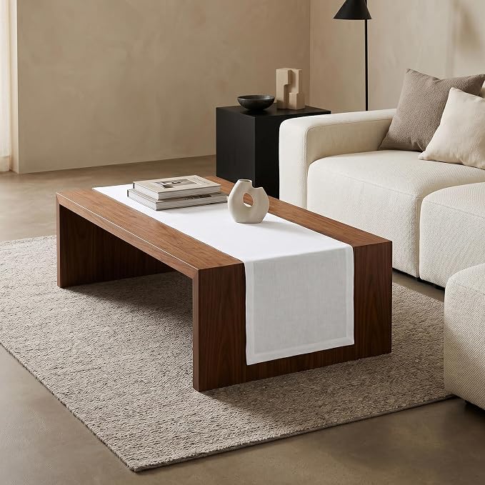 Solino Home 100% Linen Dining Table Runner White Woven, Fete 14 x 60 in | Table - Image 2