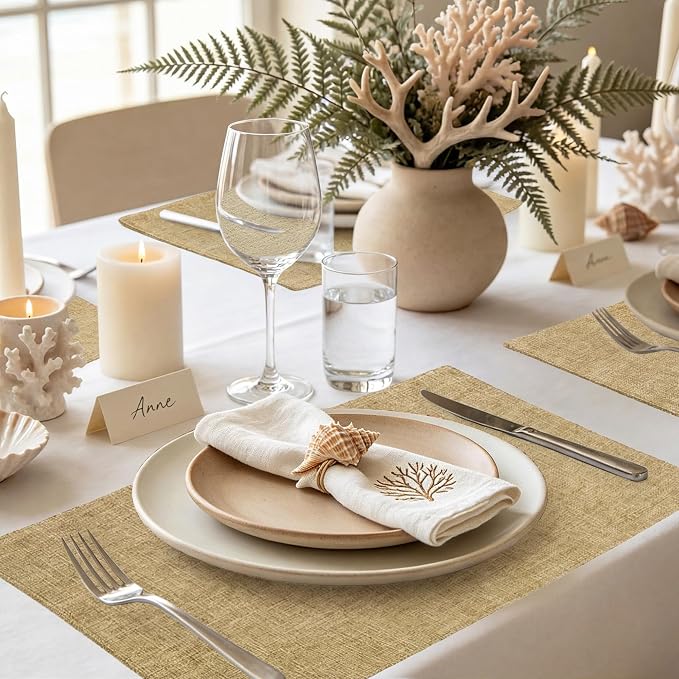 Faux Cotton Linen Placemats Set of 4, Cloth Washable Farmhouse Dining Table Mats - Image 7