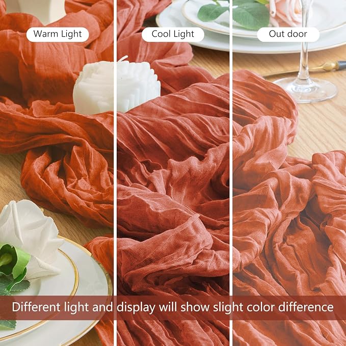 Cheesecloth Fall Table Runner Terracotta 10FT Boho Gauze, 6 Pack | 120 Inch - Image 8