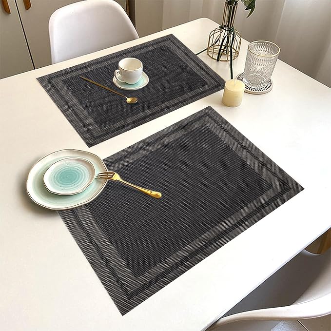 Black Gold Vinyl Placemats Set of 6, Heat Resistant Table Placemats | 18x12 - Image 6