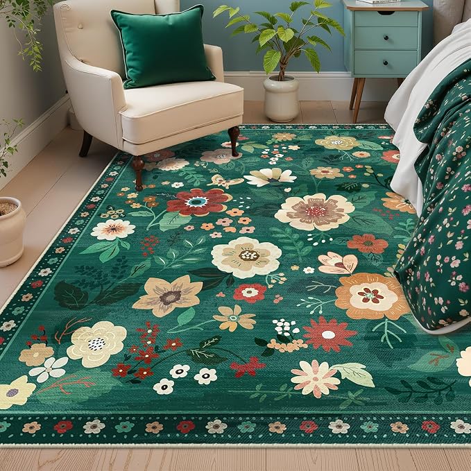 RELEANY Floral 4x6 Area Rugs Washable Print Boho Cute Carpet Non Slip Flower - Image 6