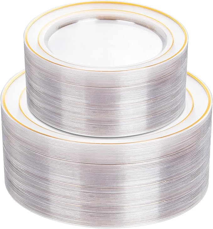 102 Pcs Clear Gold Plastic Plates, Premium Disposable Party Plates | Clear and by I00000