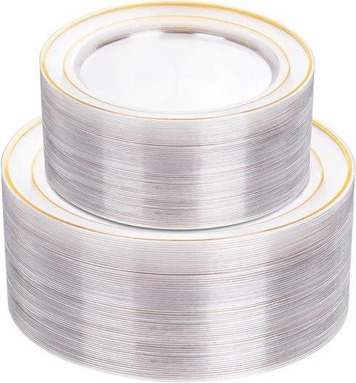 102 Pcs Clear Gold Plastic Plates, Premium Disposable Party Plates | Clear and by I00000