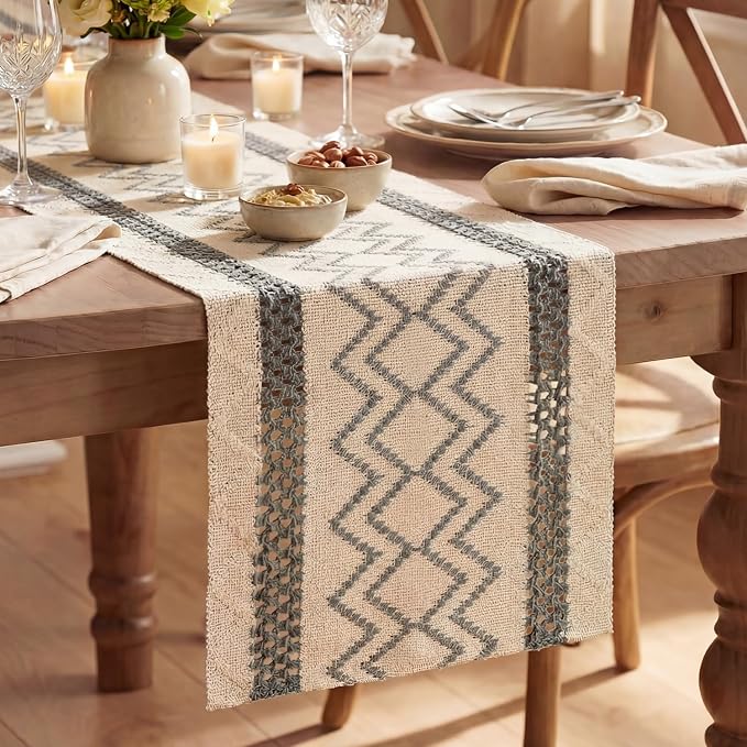 Artoid Mode Dark Grey Stripe Diamond Woven Table Runner 12x108 Inch | Holiday by ArtoidMode