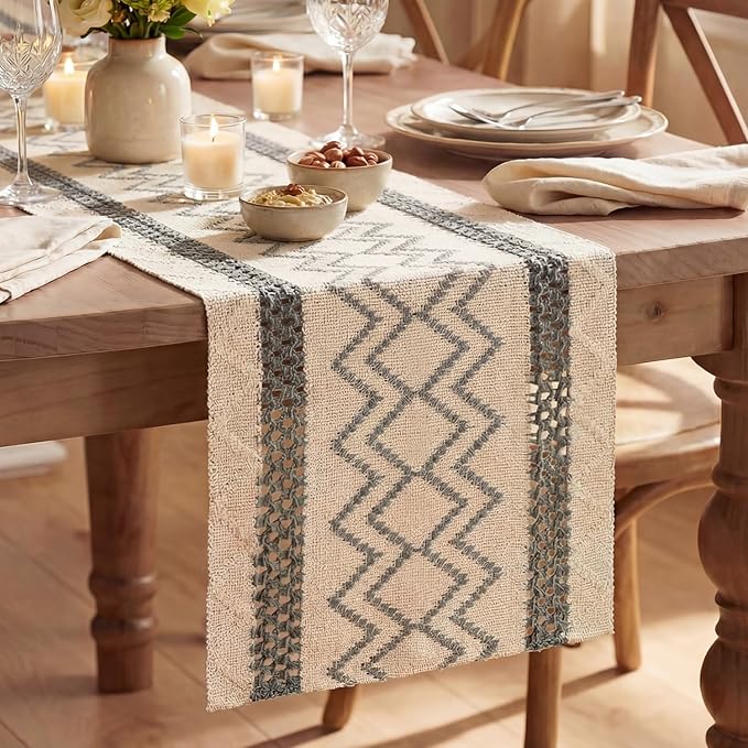 Artoid Mode Dark Grey Stripe Diamond Woven Table Runner 12x60 Inch | Holiday by ArtoidMode
