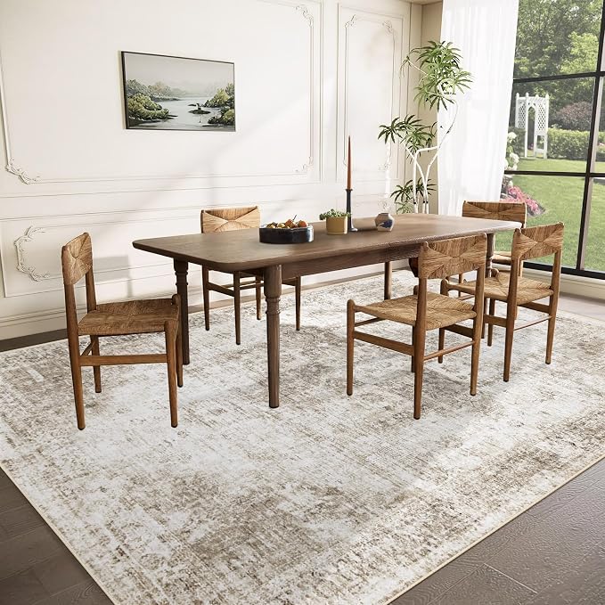 Area Rug 8x10 Washable Rug, Vintage Boho Medallion Rugs Non-Slip Soft Low Pile - Image 3