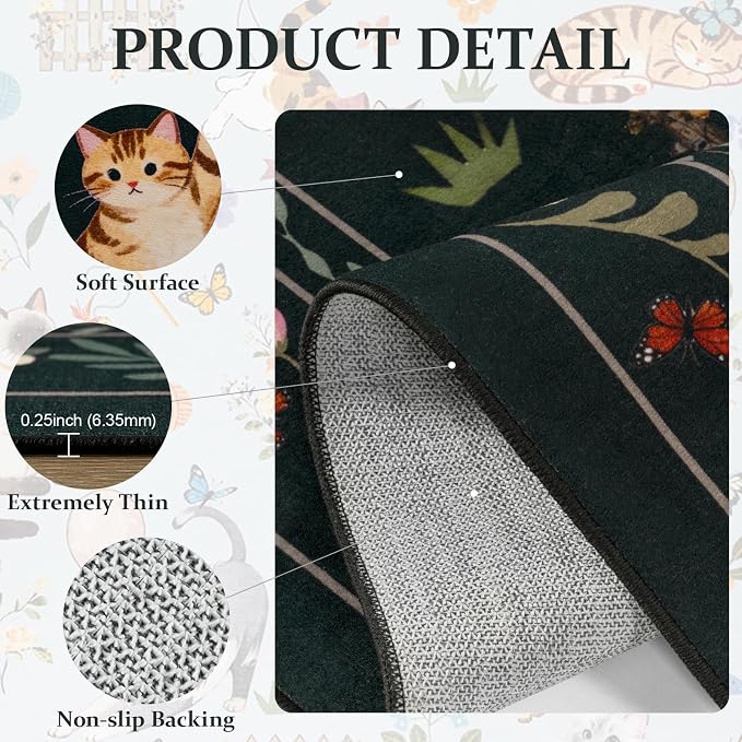 Unirea 4x4 Black Cat Round Area Rugs, Washable Soft Non Slip Circle Rug - Image 4