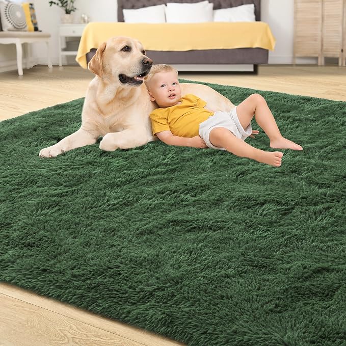 Tepook Fluffy Dark Green Rugs for Living Room Bedroom, 5x8 Soft Area Rug Forest - Image 4