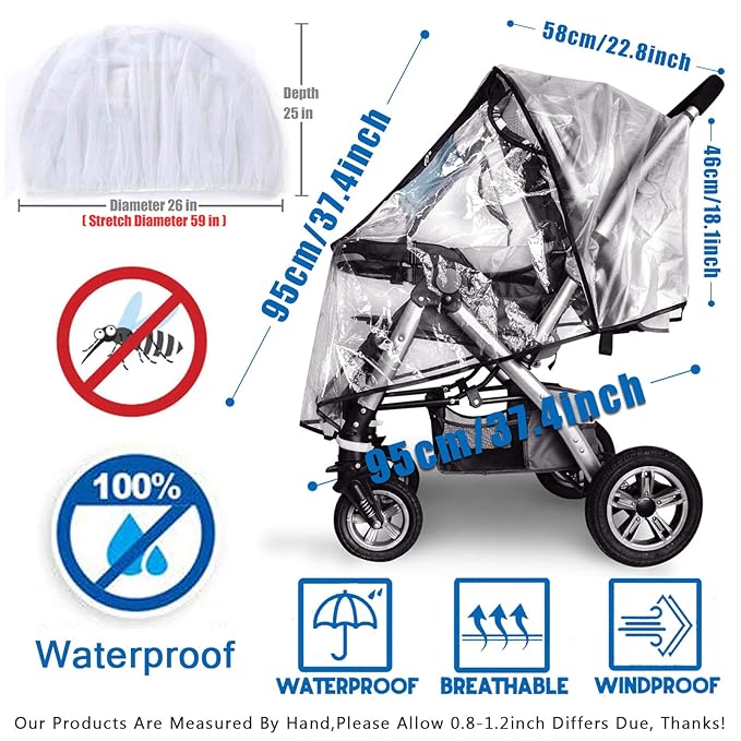 Stroller Rain Cover and Baby Stroller Mosquito Net(2-Piece Set),Universal Stroller Accessory,Waterproof, Windproof Protection,Protect from Dust Snow,Baby Travel Weather Shield