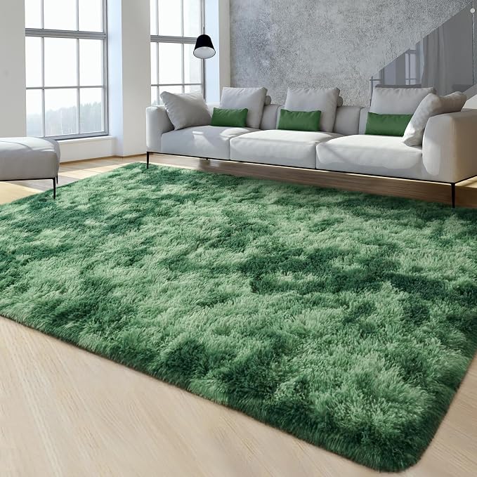 FlyDOIT Large Area Rugs for Living Room, 4x6 Feet Tie-Dyed Green Shaggy Rug - Image 2