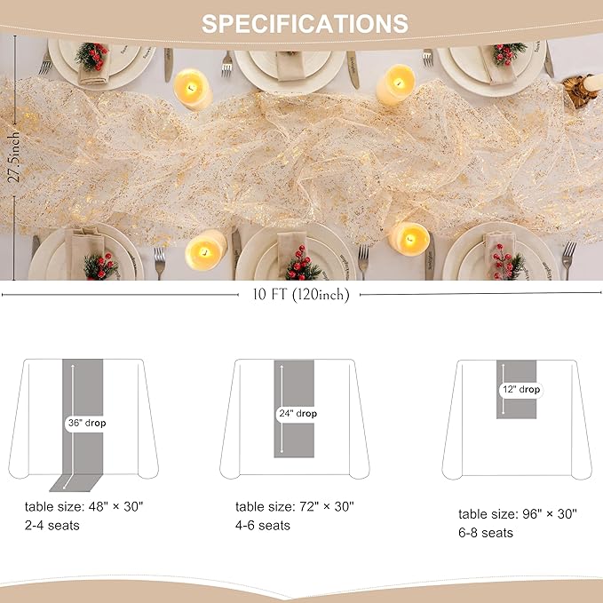 Snowkingdom 6Pcs 10 Ft Gold Table Runners, Sheer Chiffon Tulle Cheesecloth - Image 8