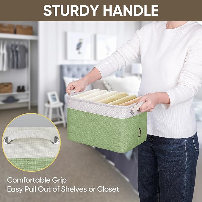 BALEINE 1 Pack Fabric Storage Bins for Shelves, Linen Storage Baskets for Organizing, Decorative Closet Bins for Clothes, Home (Green, 12"x8"x8")