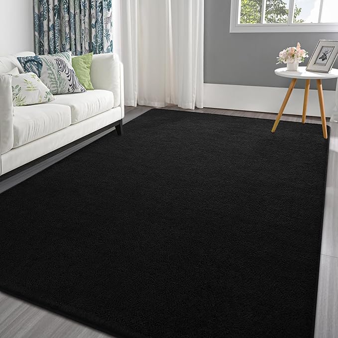 Pettop 5x7 ft Black Area Rugs for Bedroom Living Room, Washable Memory Foam by Pettop