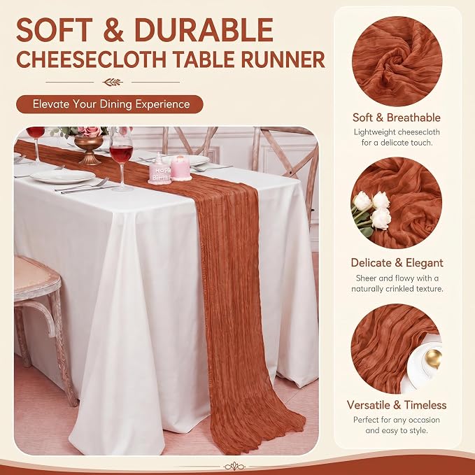 12 Pack Terracotta Cheesecloth Table Runner 17x108 Inch Boho Rustic Semi Sheer - Image 4