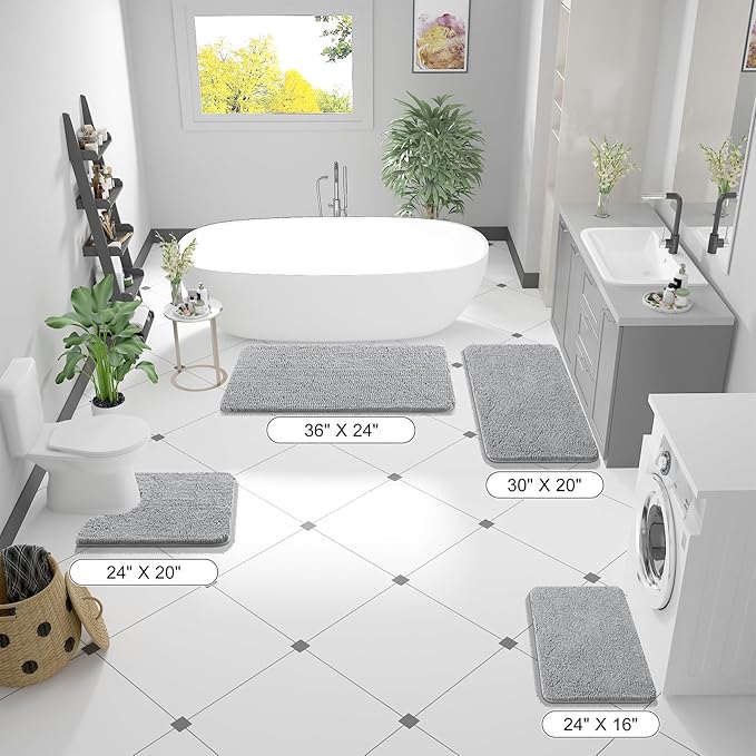 OLANLY Bathroom Runner Rugs 59x20, Soft Absorbent Chenille Bath Rugs, Rubber - Image 2