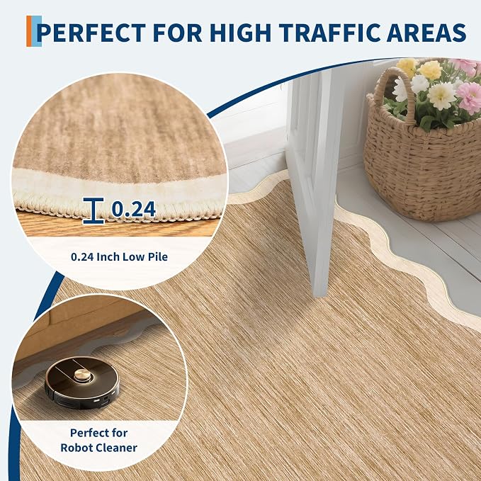 GarveeHome Scalloped Washable Area Rug 4x6 Small Entryway Rug Non Slip Modern - Image 6