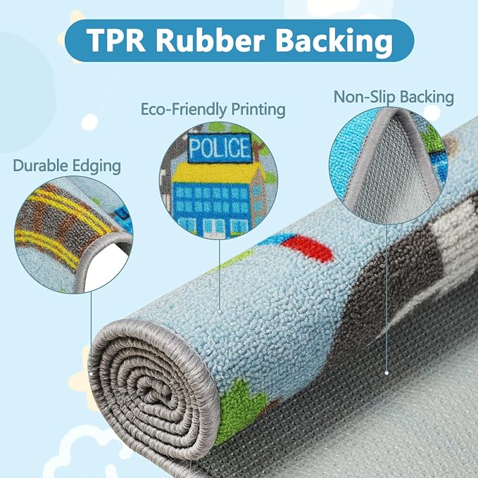 Capslpad Kids Rug Educational Play Rug 5.2'x3.3' Traffic Road Kids Play Car Mat - Image 3