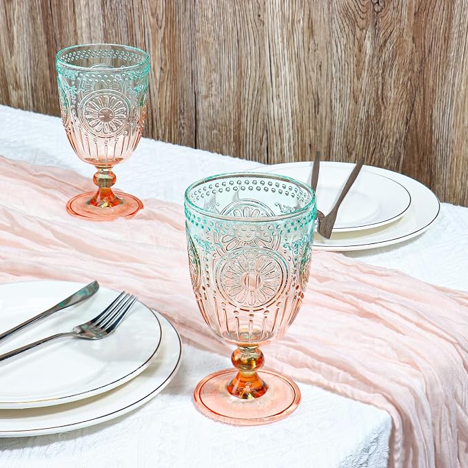 XUWAIDSGN 24Pcs Plastic Vintage Wine Glasses 13.5oz Reusable Embossed Goblet - Image 6