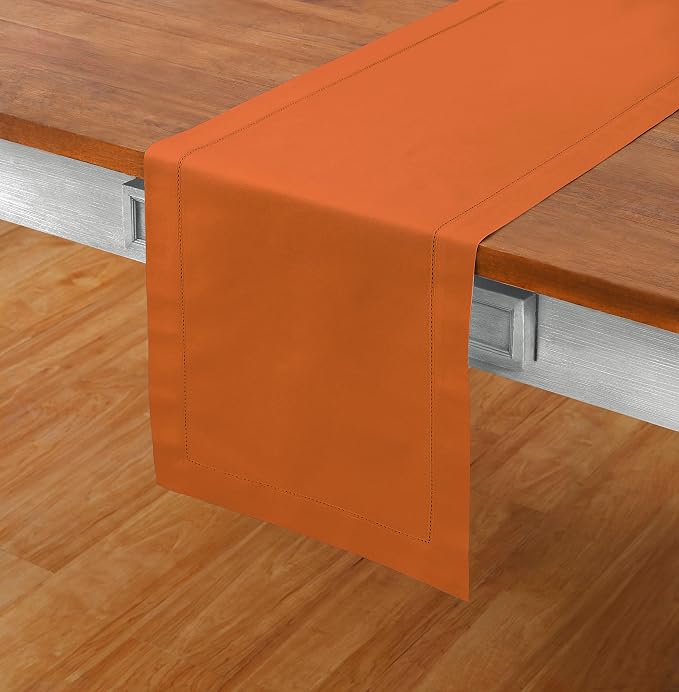 Solino Home Cotton Linen Dining Table Runner Pumpkin Hemstitch, 14 x 90 in | - Image 2
