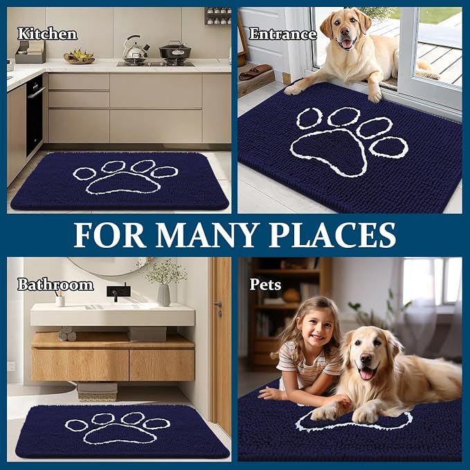 OLANLY Dog Door Mat for Muddy Paws 47x24, Paw Print Design, Absorbs Moisture - Image 8