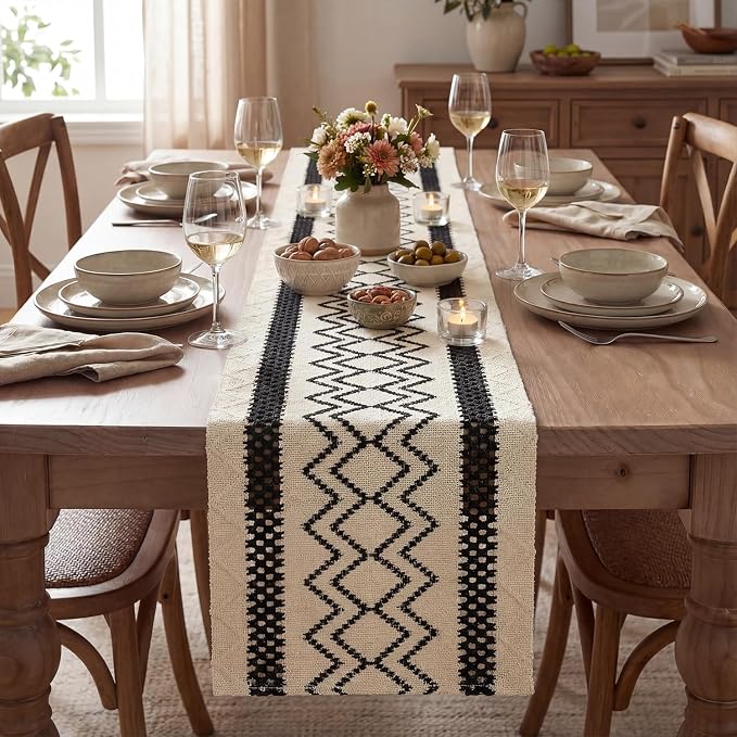 Artoid Mode Black Stripe Diamond Woven Table Runner 12x36 Inch | Holiday - Image 2