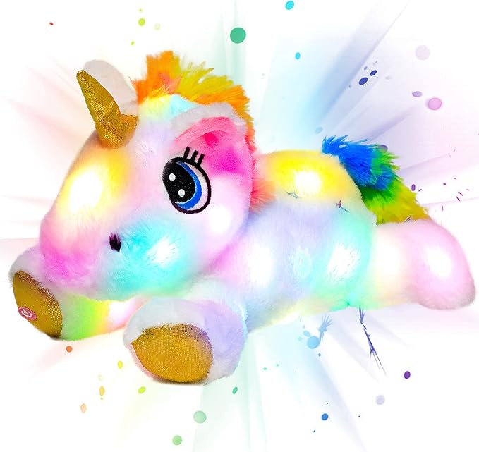 Cuteoy Light-up Plush White Unicorn LED Stuffed Animal Birthday Christmas Plushies Toy Gifts for Kids Toddler Girls, 15"