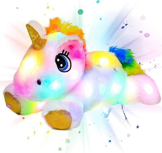 Cuteoy Light-up Plush White Unicorn LED Stuffed Animal Birthday Christmas Plushies Toy Gifts for Kids Toddler Girls, 15"