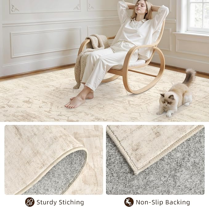 3x5 Area Rugs for Living Room: Vintage Boho Neutral Washable Rug Indoor Soft - Image 4