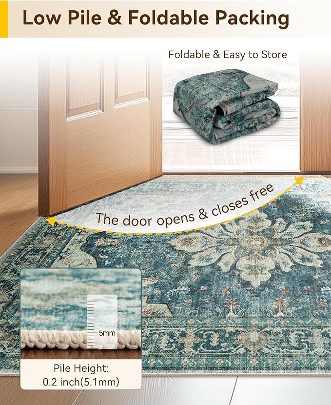 RELEANY Area Rugs 4'x5' Washable Non-Slip, Floral Vintage Distress Medallion - Image 4