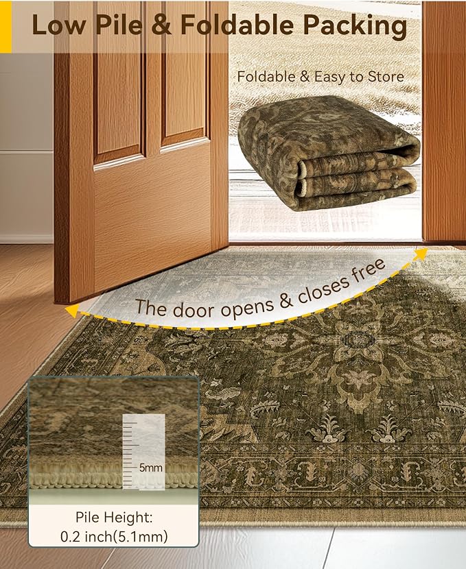 RELEANY Area Rugs Runner 2'x8' Washable Non-Slip, Floral Vintage Distress - Image 3